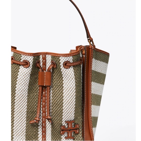 Tory Burch Linen Cotton Twill Leather Striped Dragonfly Bag NWT McGraw Multi - Picture 5 of 6